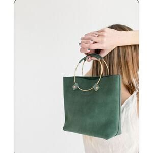 Handbag with top handles and Crossbody Strap, Green Suede by Tribe Alive
